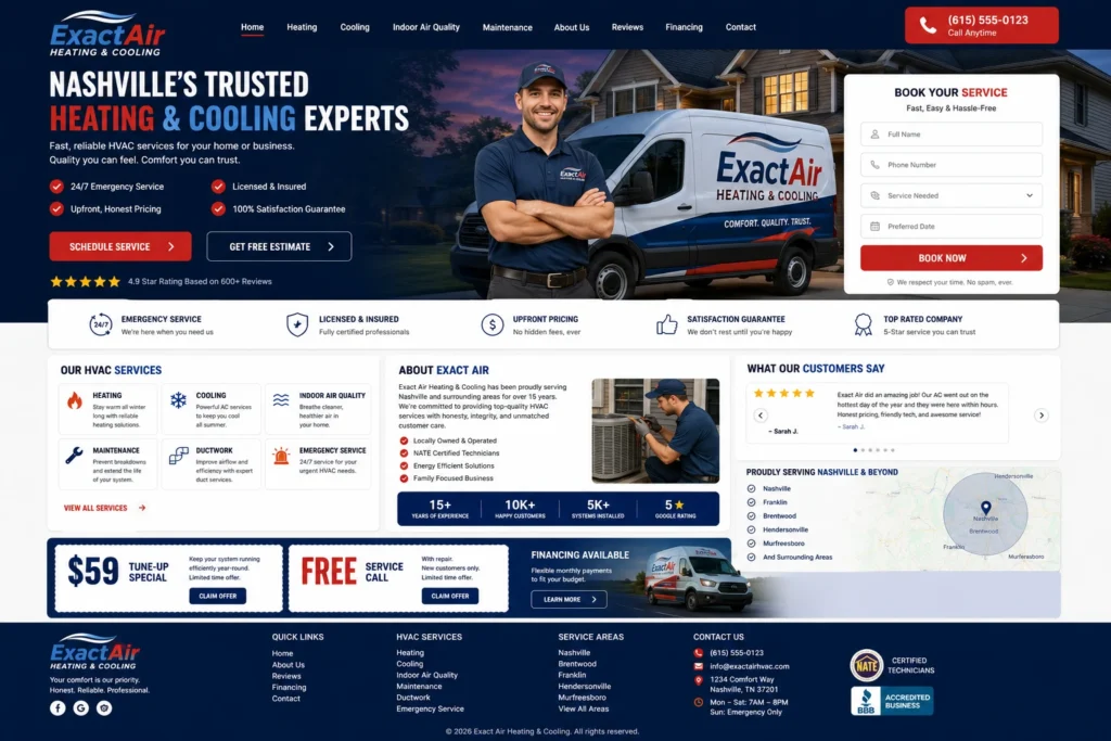 high converting hvac website design example