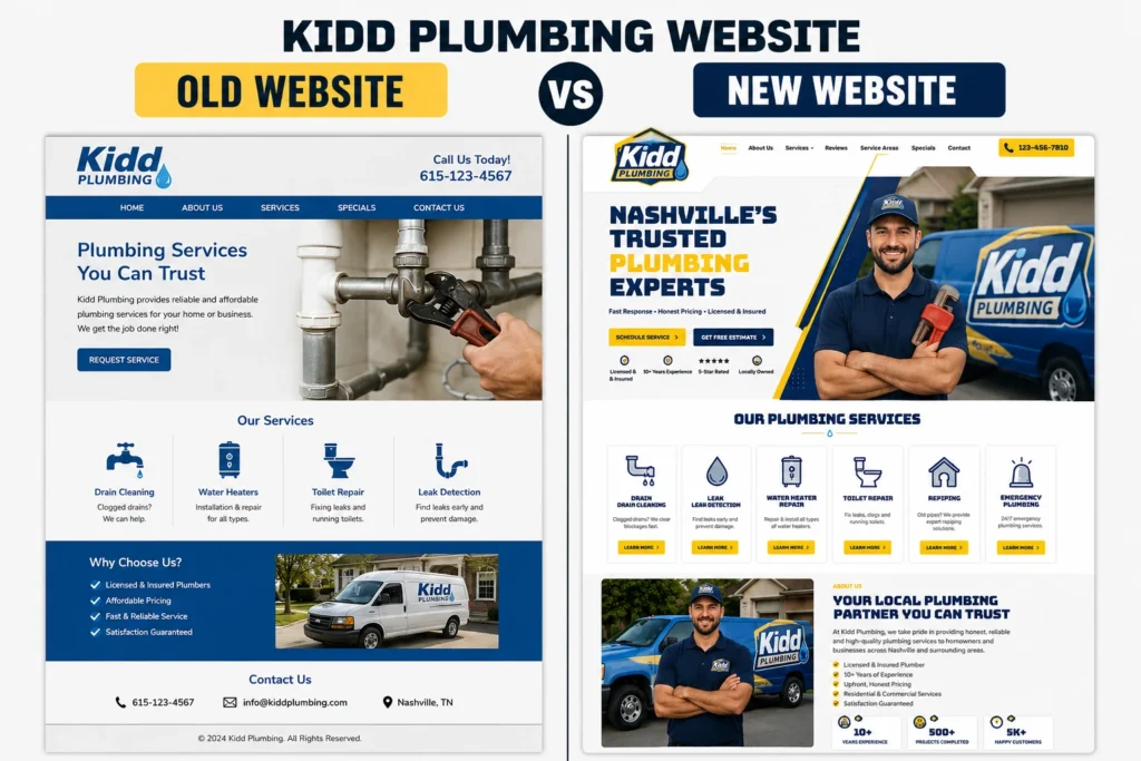 old vs new plumbing website design
