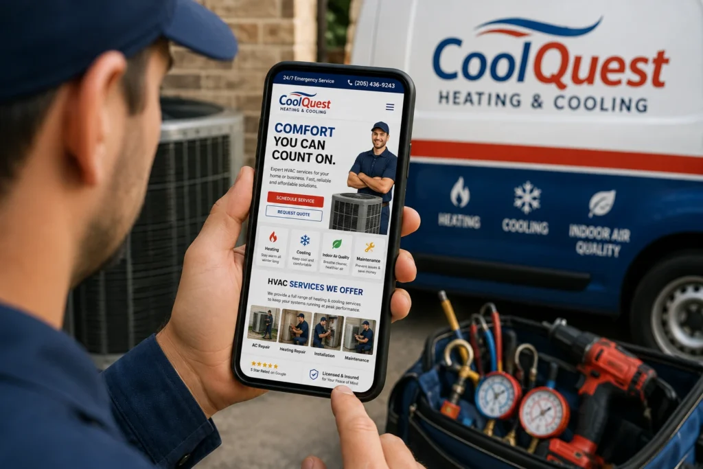 homewner searching for hvac compnay on mobile phone