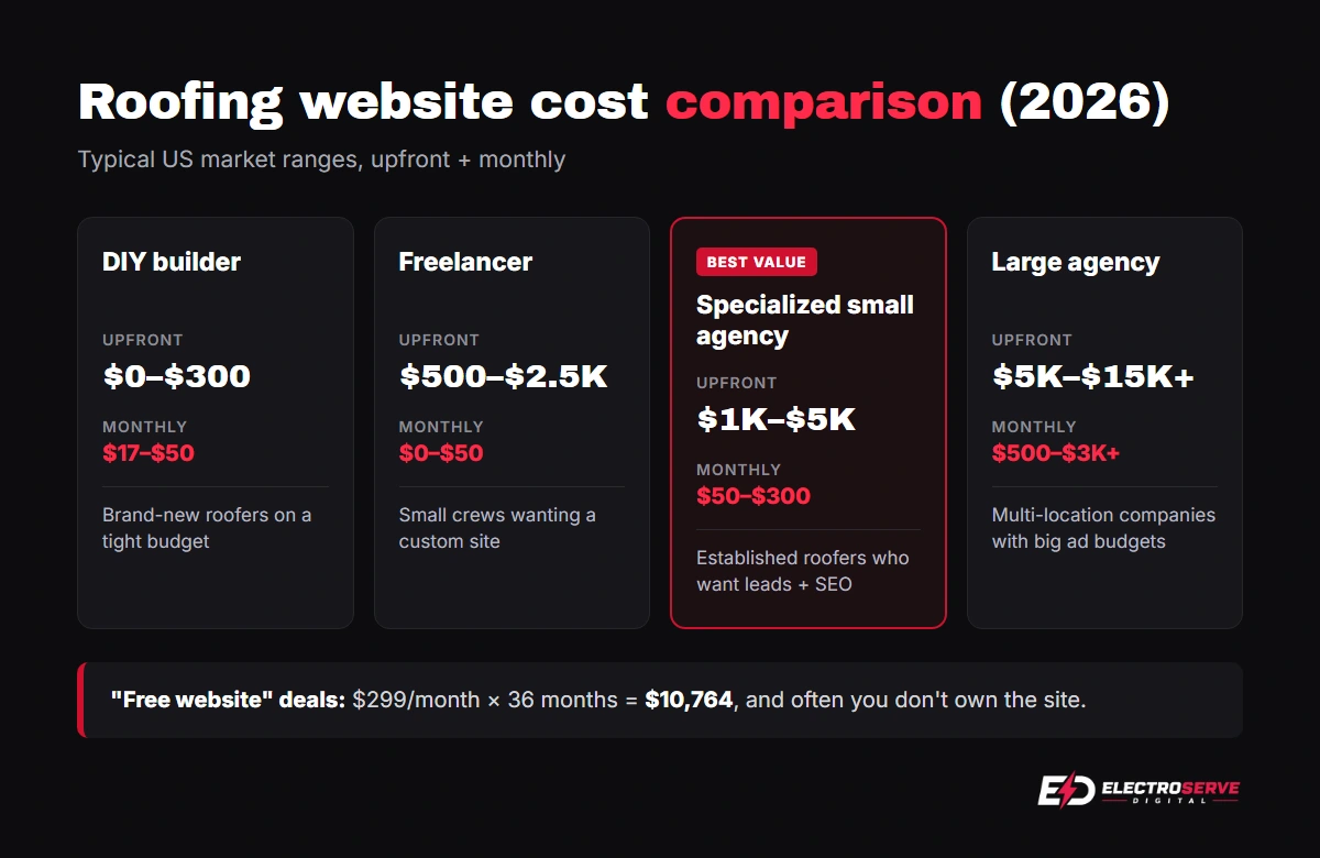 roofing website cost comparison 